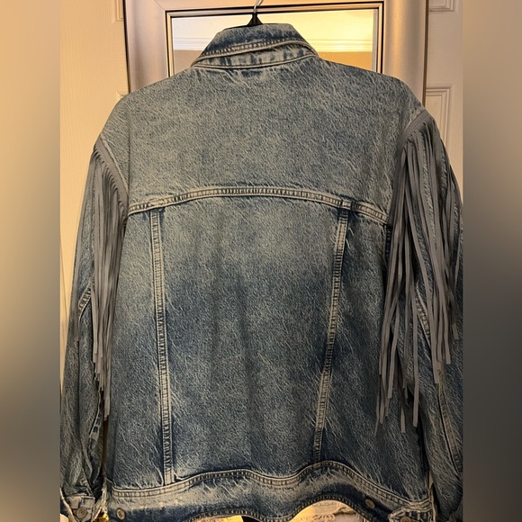 Free People We the Free after hours Fringe Denim Tucker Jacket Large - Picture 5 of 9